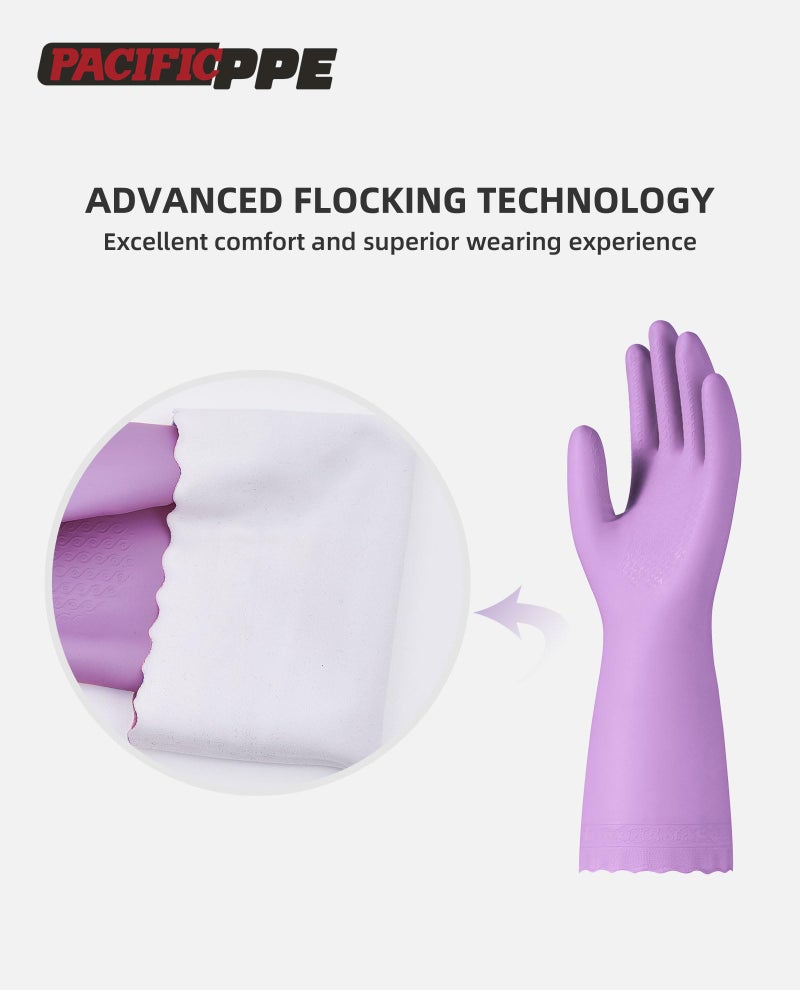 PACIFIC PPE 2 Pairs Reusable Dishwashing Cleaning Gloves with Latex Free, Cotton Lining, Kitchen Gloves, Purple, Small - Image 2